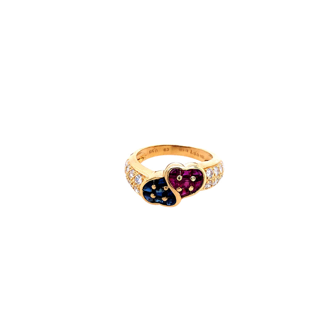 antiker-echtschmuck-antike-ringe-Ring Gelbgold 750 mit Safiren, Rubinen & Brillanten-10684-Prejou