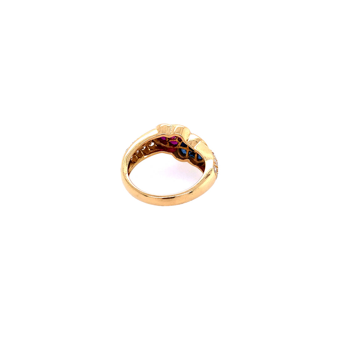 antiker-echtschmuck-antike-ringe-Ring Gelbgold 750 mit Safiren, Rubinen &amp; Brillanten-10684-Prejou