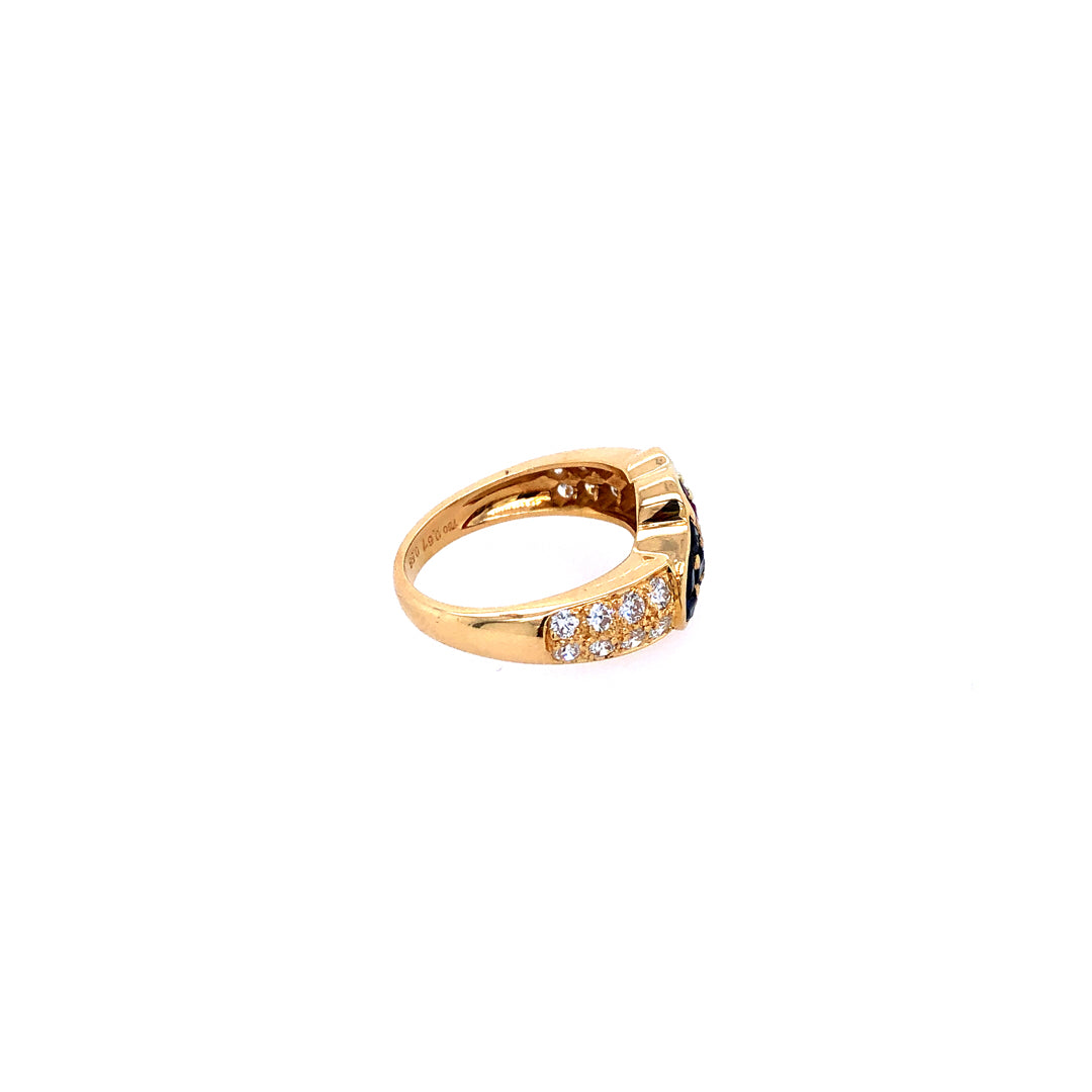 antiker-echtschmuck-antike-ringe-Ring Gelbgold 750 mit Safiren, Rubinen &amp; Brillanten-10684-Prejou