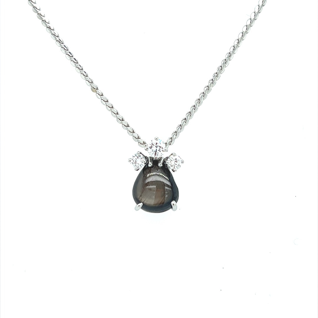 Kette mit Stern-Saphir & Brillanten Anhänger Weißgold 750 - 18 ct.