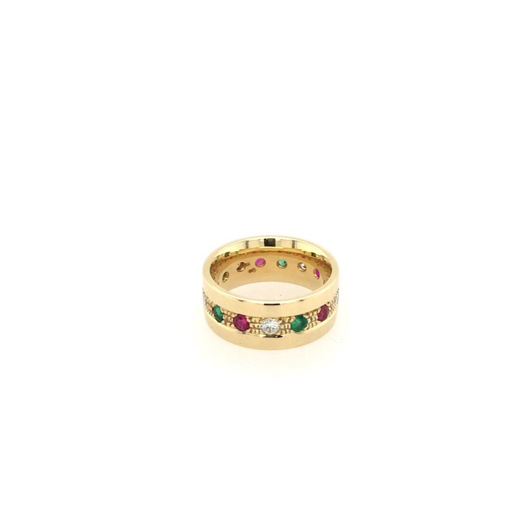Ring Gelbgold 750 - 18 ct. mit Brillanten, Rubinen und Smaragden
