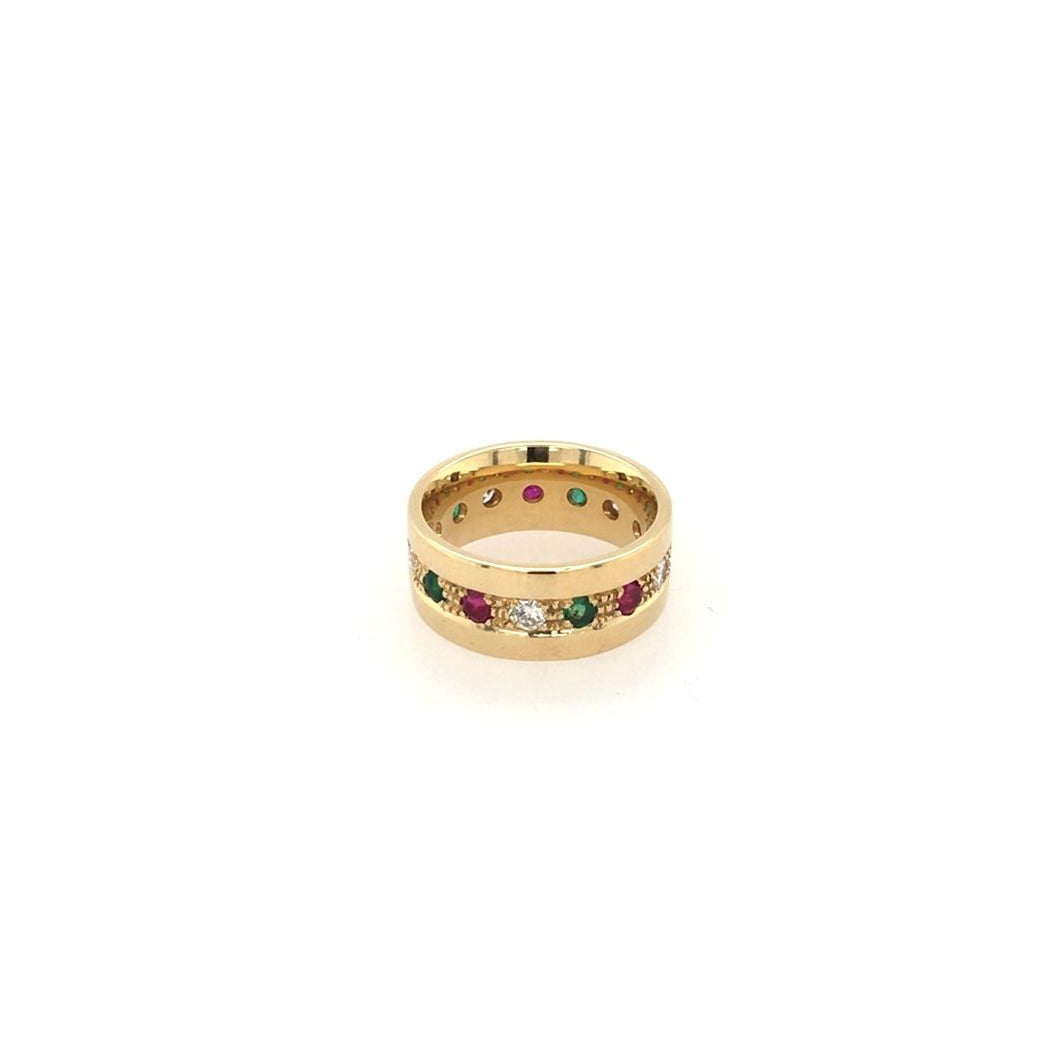 Ring Gelbgold 750 - 18 ct. mit Brillanten, Rubinen und Smaragden
