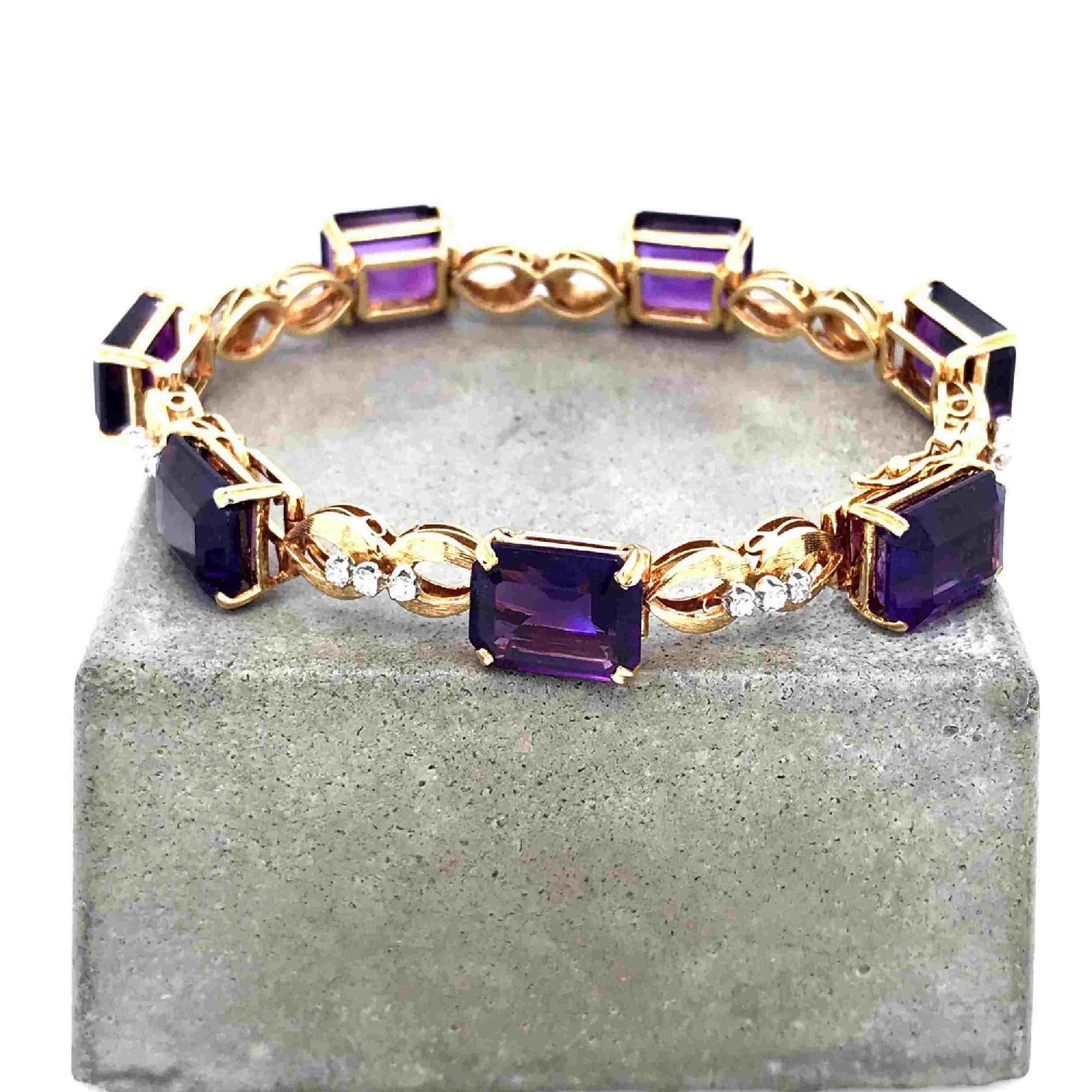 Vintage Armband Bicolor Gold 750 mit Amethysten und Diamanten-10100-Prejou