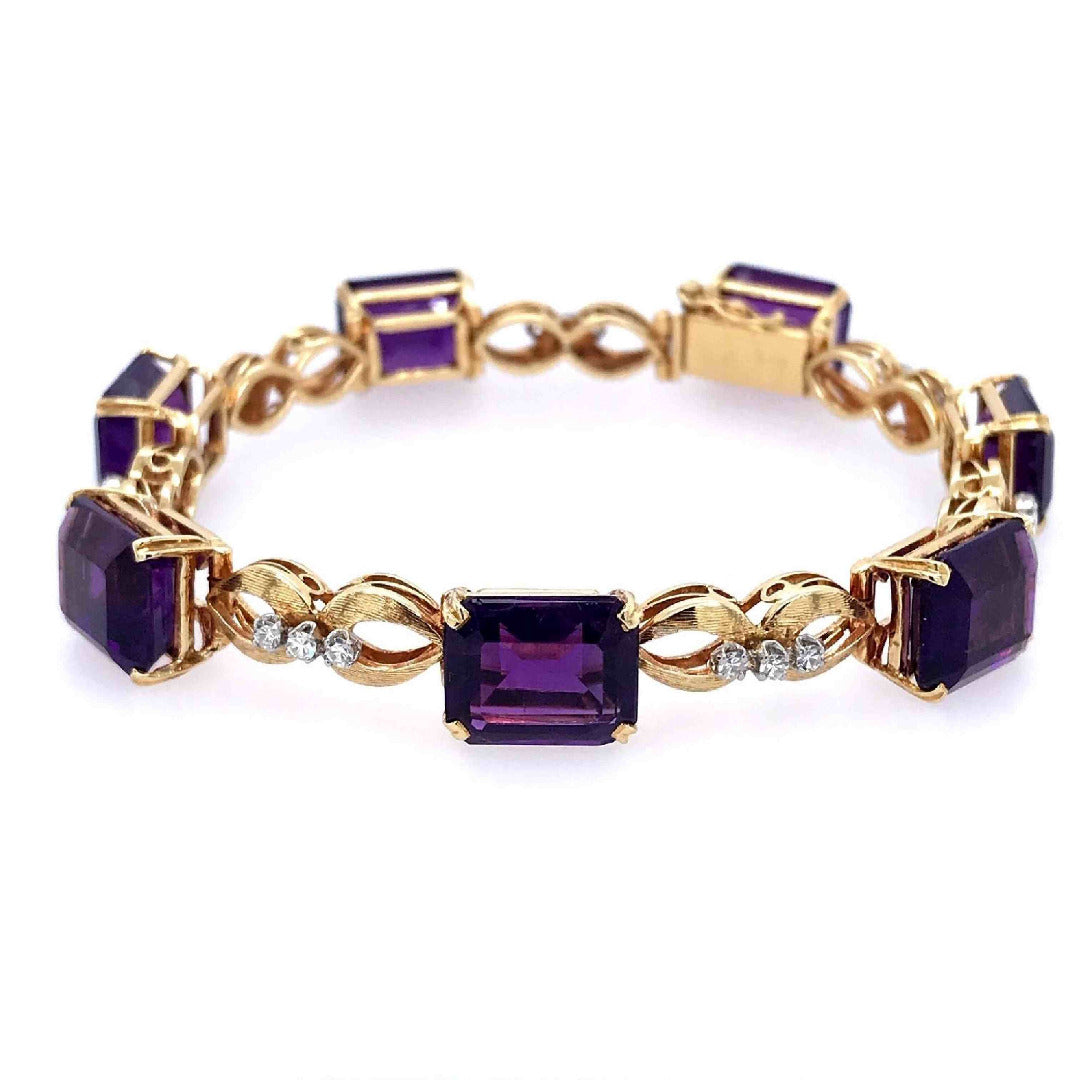 Vintage Armband Bicolor Gold 750 mit Amethysten und Diamanten-10100-Prejou