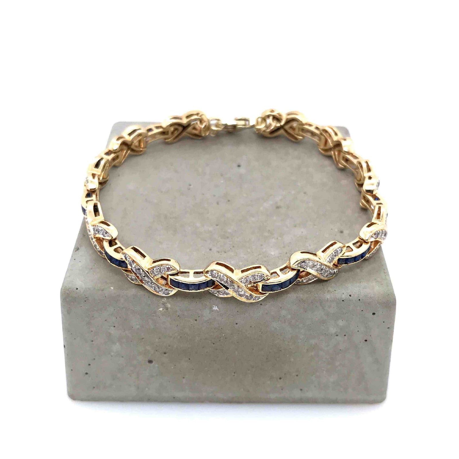 Vintage Armband Gelbgold 585 mit Safiren & Brillanten-10371-Prejou