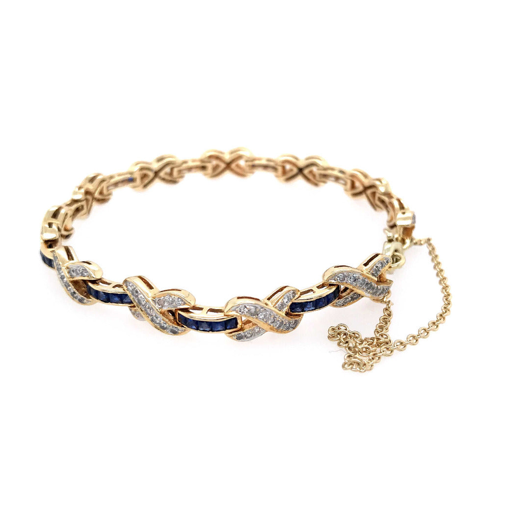 Vintage Armband Gelbgold 585 mit Safiren & Brillanten-10371-Prejou