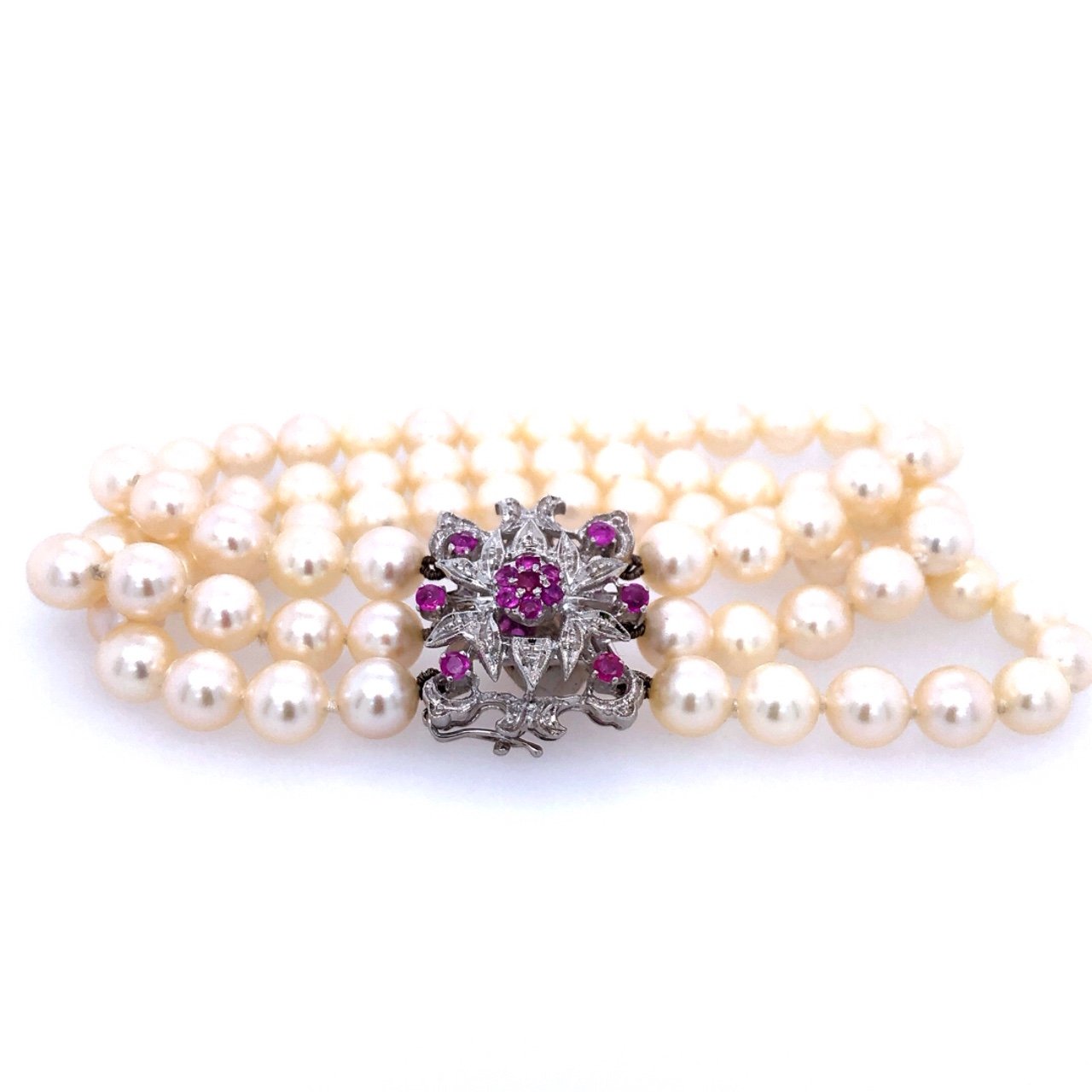 vintage-armbaender-Perlenarmband mit Weißgold- & Rubinverschluss-10501-Prejou