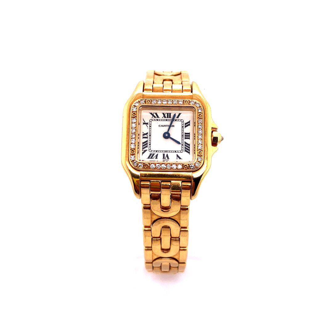 gebrauchte-uhren-Cartier Panthère Damenarmbanduhr Gelbgold mit Diamantlünette-[SKU]-Prejou