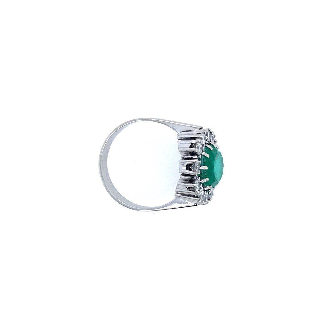 Exklusiver Vintage Ring Weissgold 585 mit grossem Smaragd &amp; Brillanten-10752-Prejou