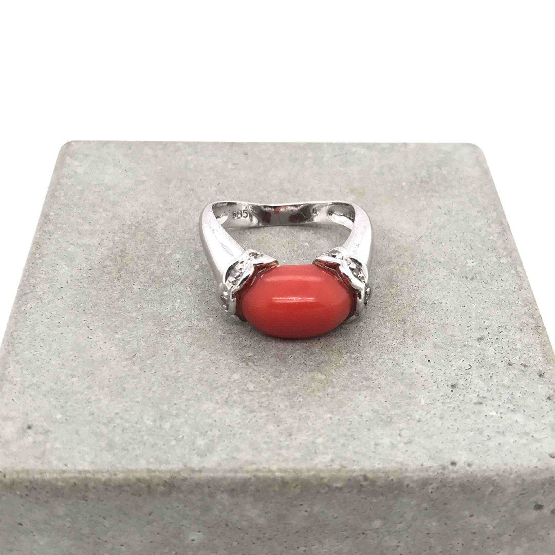 antiker-echtschmuck-antike-ringe-Korall-Ring Weissgold 585-10891-Prejou