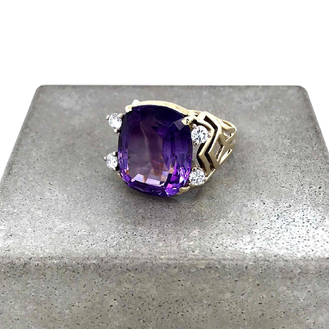 antiker-echtschmuck-antike-ringe-Ring Bicolor Gold 585 mit grossem Amethyst & Brillanten-10156-Prejou
