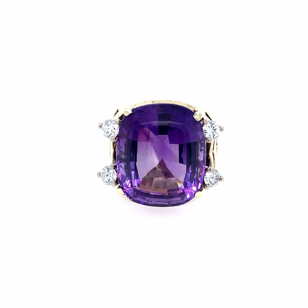 antiker-echtschmuck-antike-ringe-Ring Bicolor Gold 585 mit grossem Amethyst & Brillanten-10156-Prejou