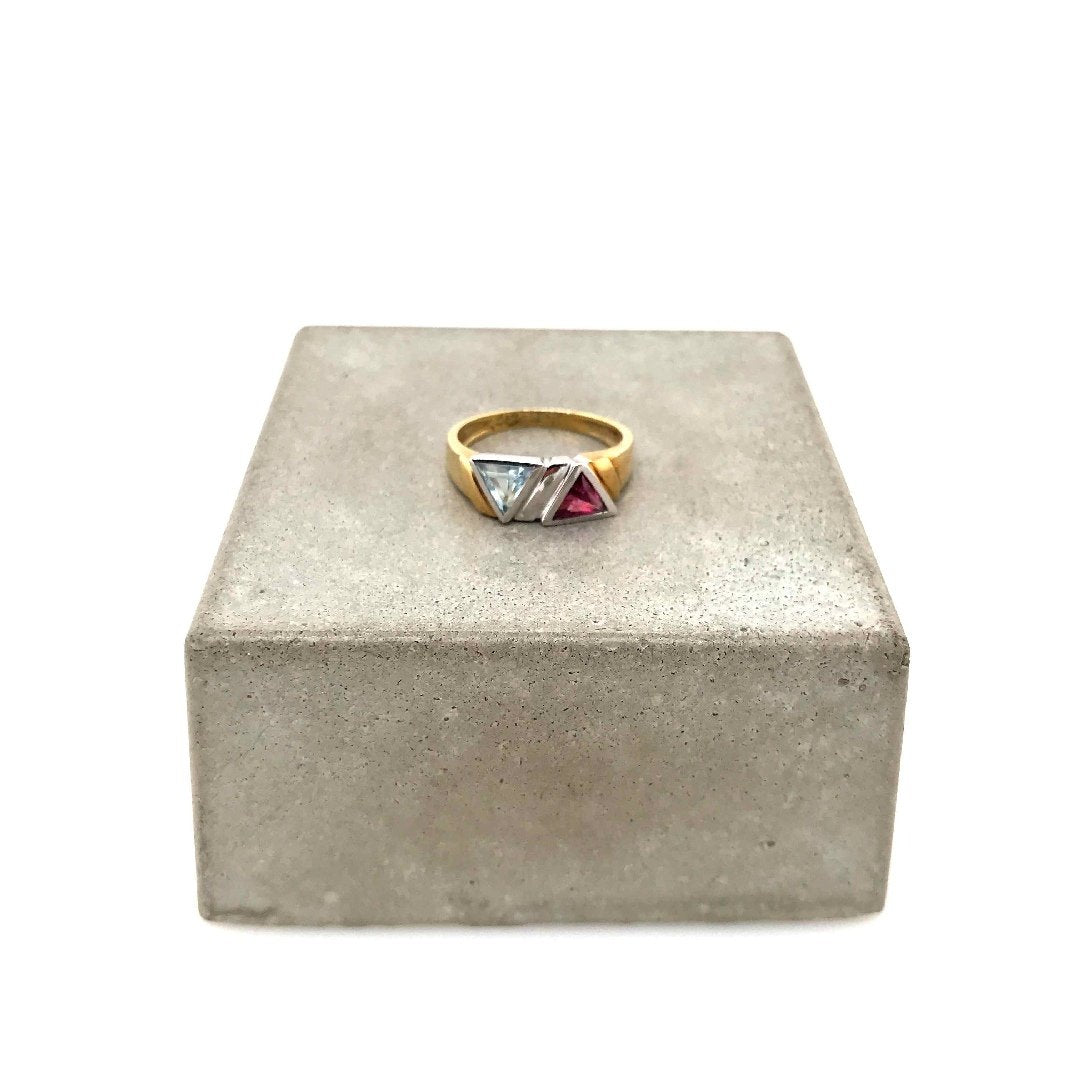 antiker-echtschmuck-antike-ringe-Ring Bicolor Gold 585 mit Rubellit & Aquamarin-10439-Prejou