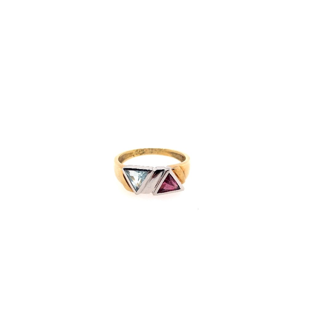 antiker-echtschmuck-antike-ringe-Ring Bicolor Gold 585 mit Rubellit &amp; Aquamarin-10439-Prejou