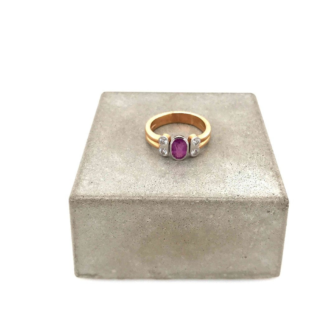 antiker-echtschmuck-antike-ringe-Ring Bicolor Gold 585 mit Rubin & Brillanten-10120-Prejou