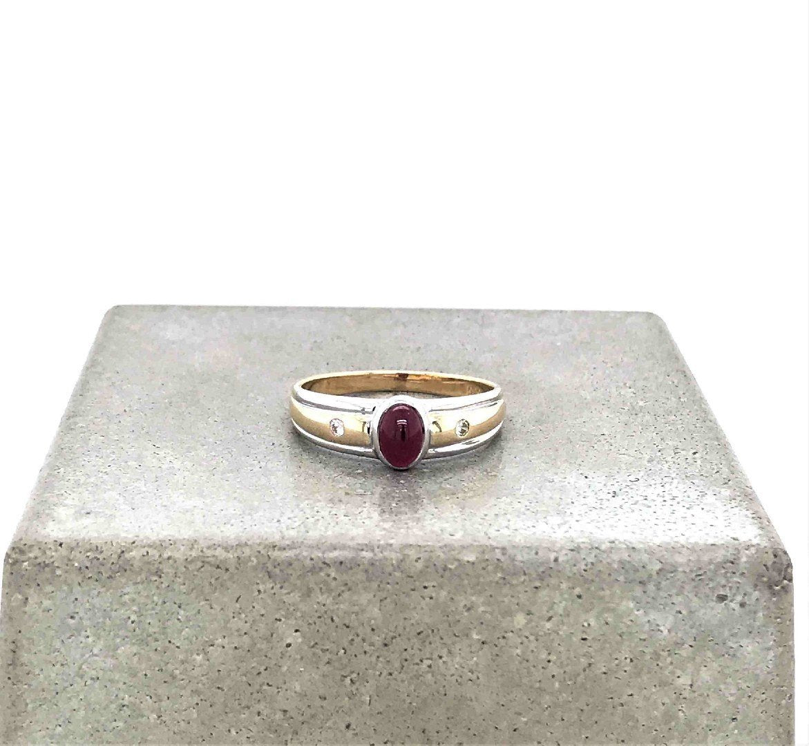 antiker-echtschmuck-antike-ringe-Ring Bicolor Gold 585 mit Rubin & Brillanten-10336-Prejou