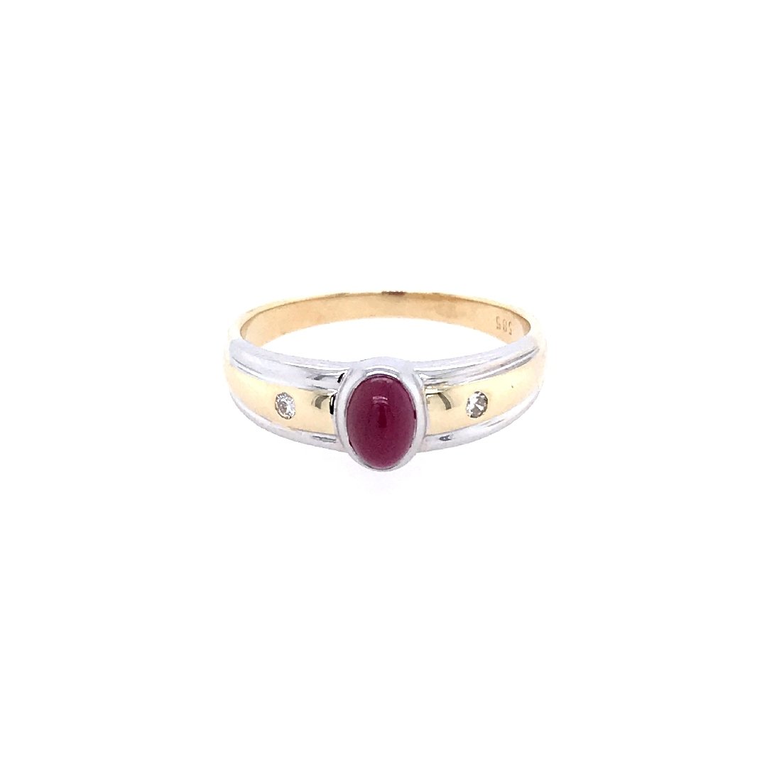 antiker-echtschmuck-antike-ringe-Ring Bicolor Gold 585 mit Rubin &amp; Brillanten-10336-Prejou