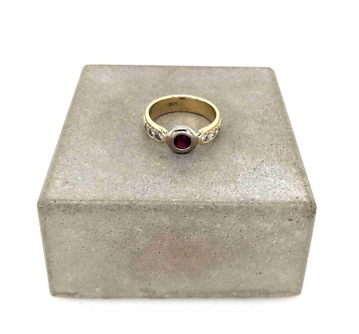 antiker-echtschmuck-antike-ringe-Ring Bicolor Gold 585 mit Rubin & Brillanten-10449-Prejou