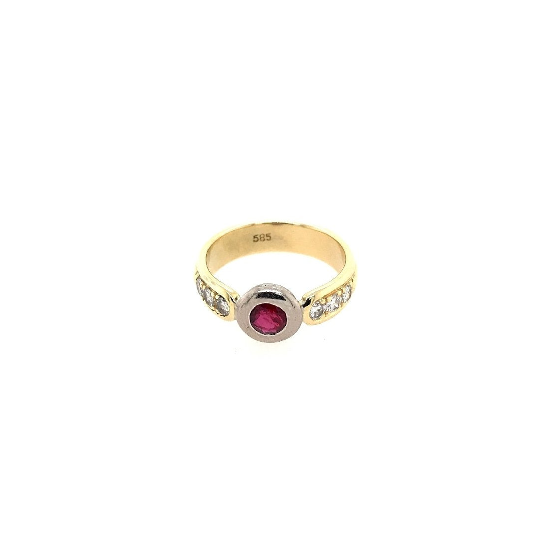 antiker-echtschmuck-antike-ringe-Ring Bicolor Gold 585 mit Rubin & Brillanten-10449-Prejou
