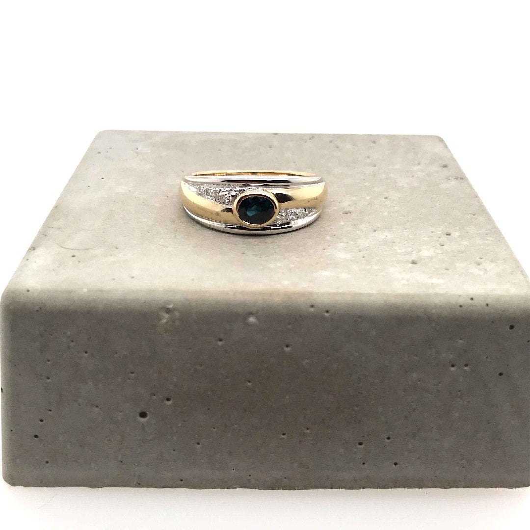 antiker-echtschmuck-antike-ringe-Ring Bicolor Gold 585 mit Safir & Brillanten-10337-Prejou