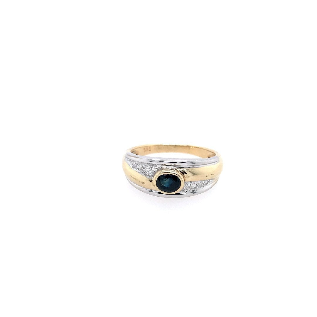 antiker-echtschmuck-antike-ringe-Ring Bicolor Gold 585 mit Safir &amp; Brillanten-10337-Prejou