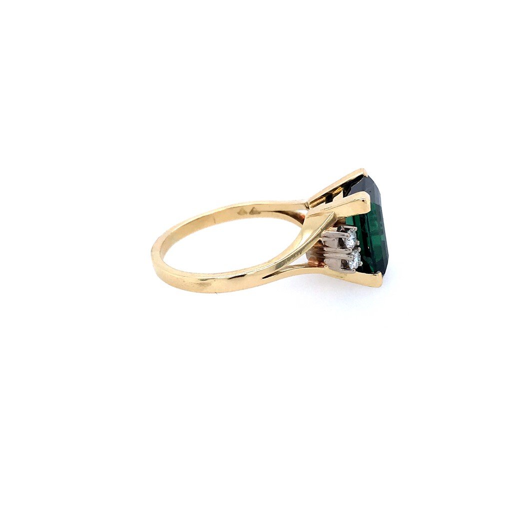antiker-echtschmuck-antike-ringe-Ring Bicolor Gold 750 mit grossem Turmalin &amp; Brillanten-10389-Prejou