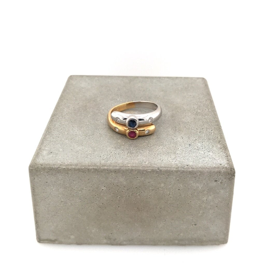 antiker-echtschmuck-antike-ringe-Ring Bicolor Gold 750 mit Rubin, Safir & Brillanten-10686-Prejou
