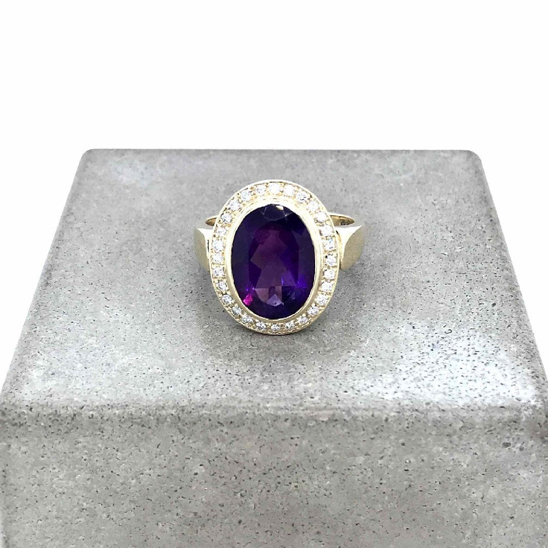 antiker-echtschmuck-antike-ringe-Ring Gelbgold 585 mit Amethyst & Brillanten-10526-Prejou