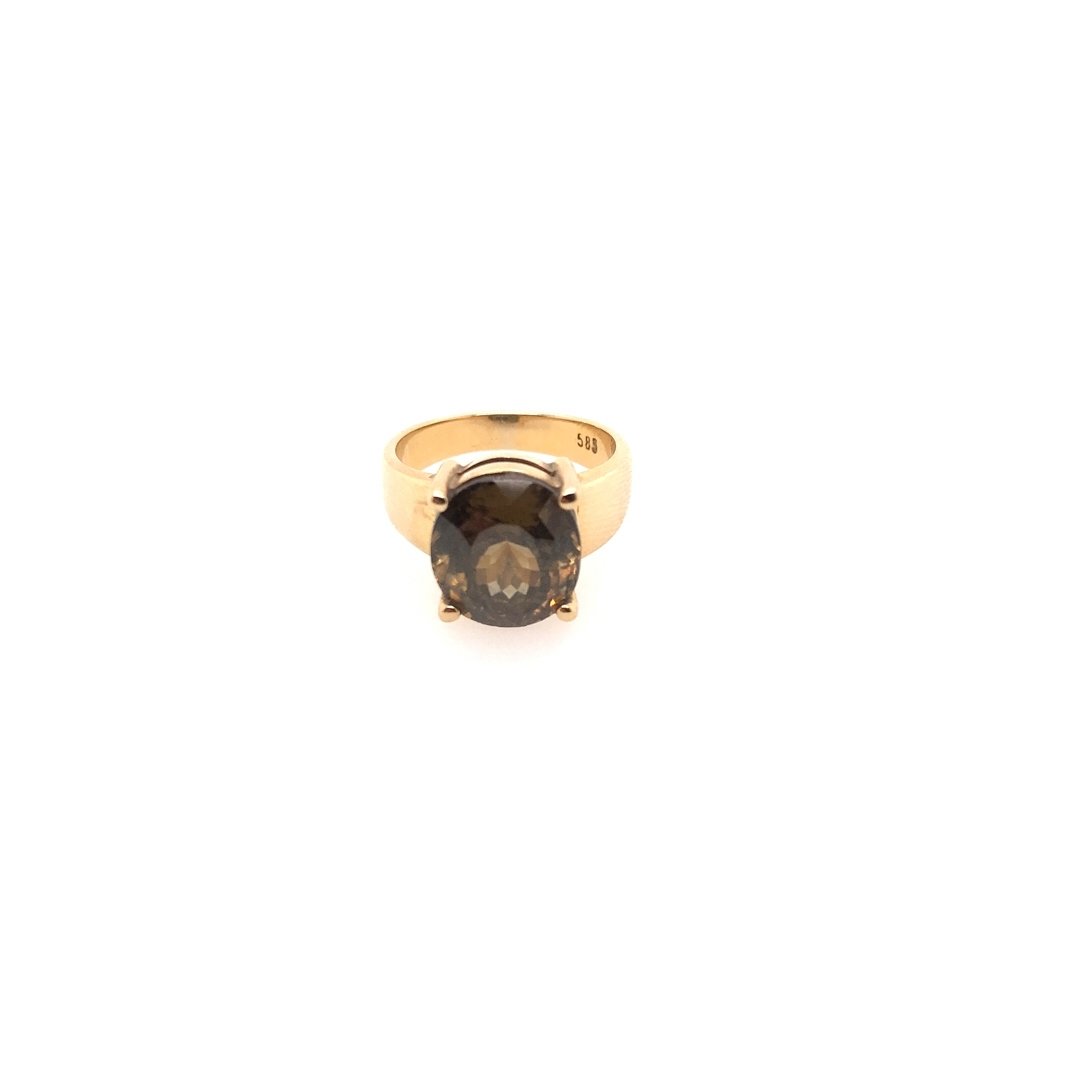 antiker-echtschmuck-antike-ringe-Ring Gelbgold 585 mit Rauchquarz-10677-Prejou