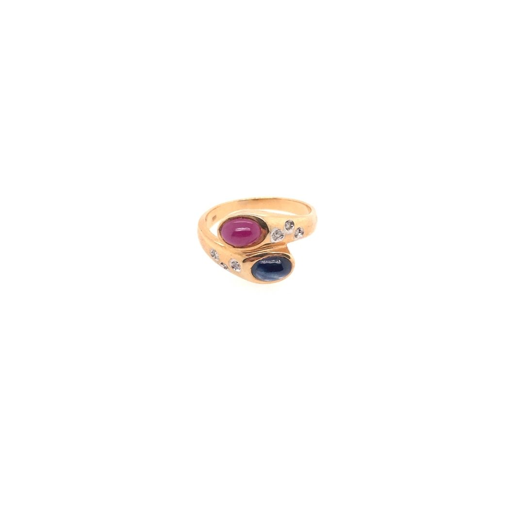 antiker-echtschmuck-antike-ringe-Ring Gelbgold 585 mit Safir, Rubin & Brillanten-10441-Prejou