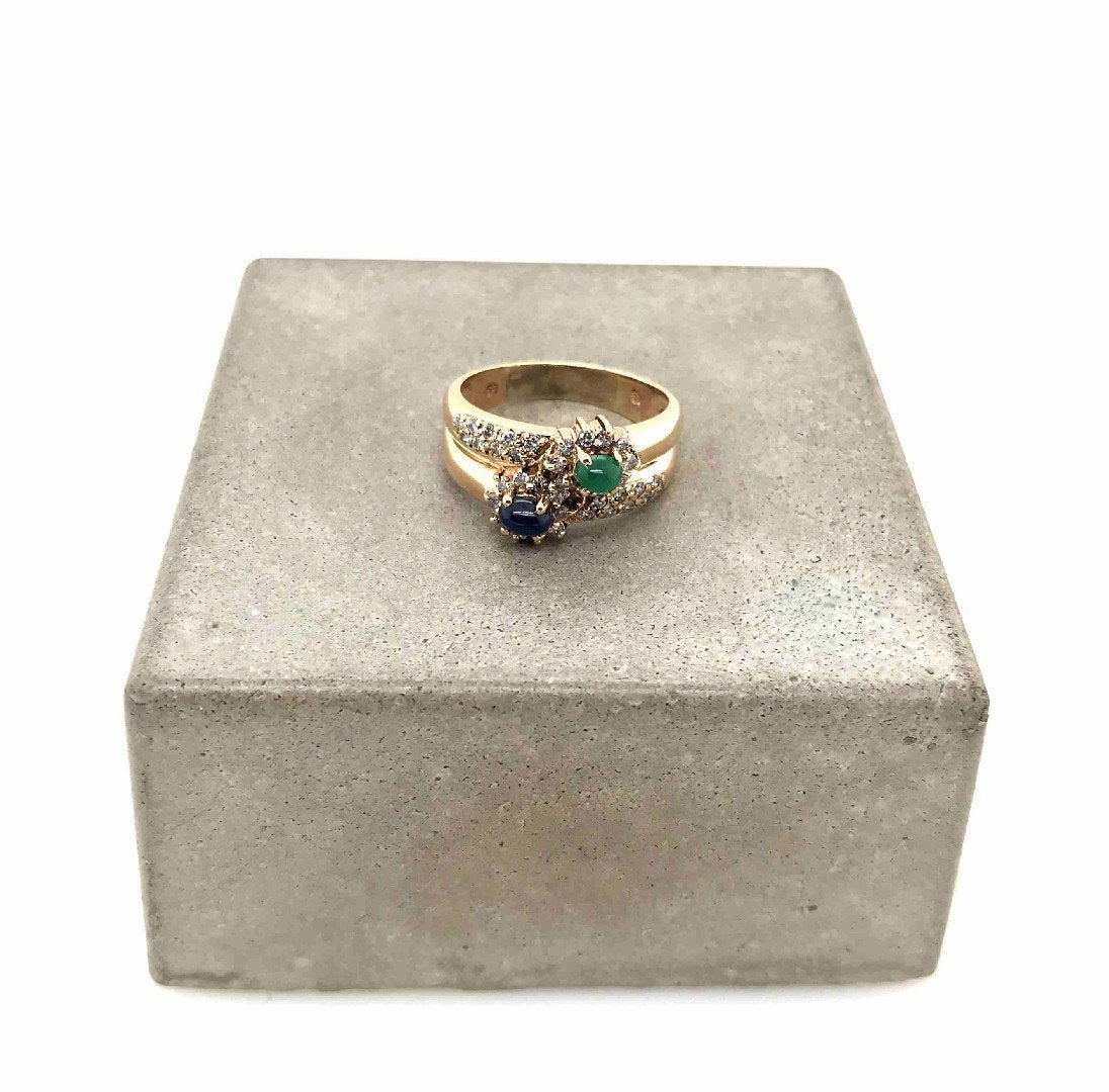 antiker-echtschmuck-antike-ringe-Ring Gelbgold 585 mit Safir, Smaragd & Brillanten-10228-Prejou