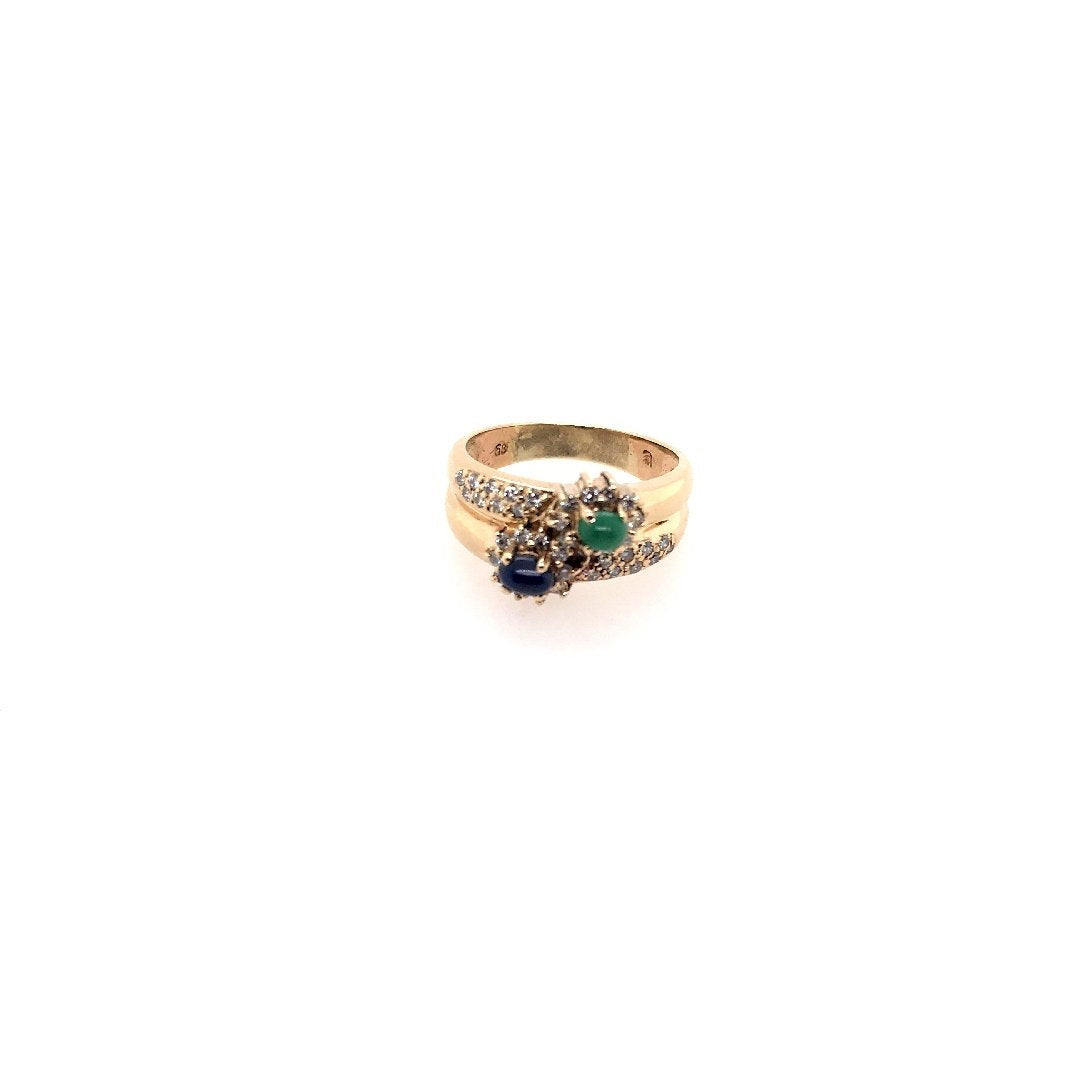 antiker-echtschmuck-antike-ringe-Ring Gelbgold 585 mit Safir, Smaragd & Brillanten-10228-Prejou