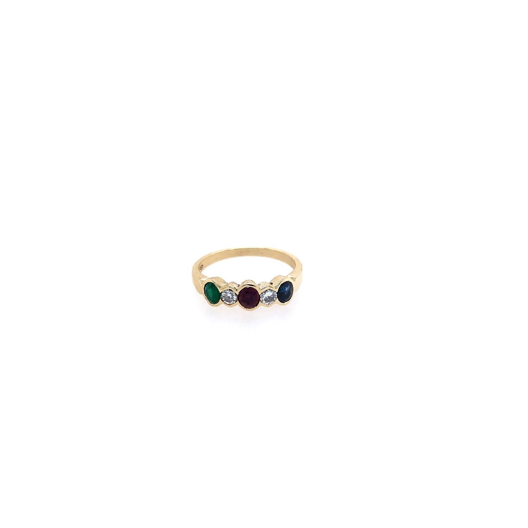 antiker-echtschmuck-antike-ringe-Ring Gelbgold 585 mit Smaragd, Safir, Rubin &amp; Brillanten-10616-Prejou