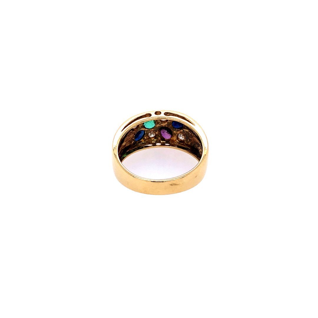 antiker-echtschmuck-antike-ringe-Ring Gelbgold 750 mit Rubin, Safiren, Smaragd &amp; Brillanten-10172-Prejou