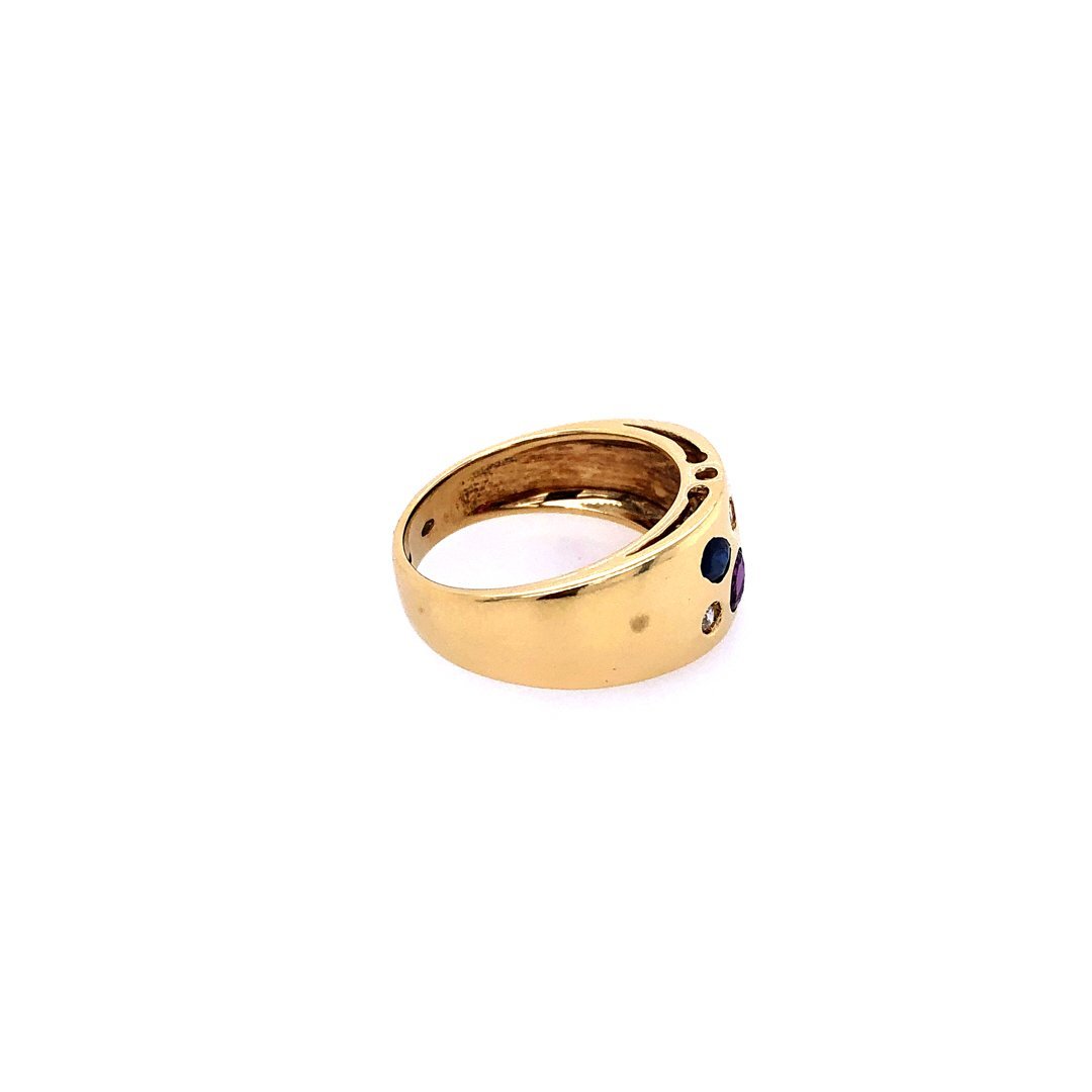 antiker-echtschmuck-antike-ringe-Ring Gelbgold 750 mit Rubin, Safiren, Smaragd &amp; Brillanten-10172-Prejou