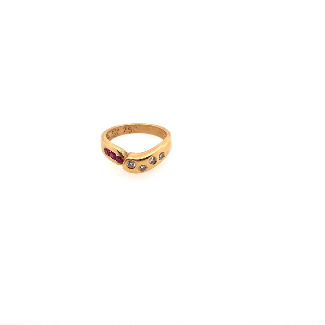 antiker-echtschmuck-antike-ringe-Ring Gelbgold 750 mit Rubinen & Brillanten-10663-Prejou