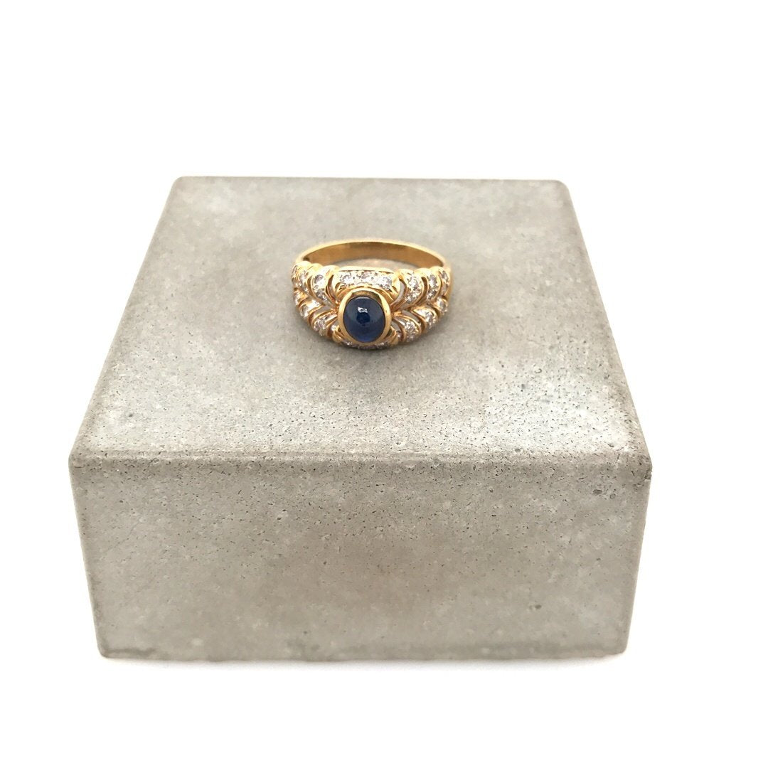 antiker-echtschmuck-antike-ringe-Ring Gelbgold 750 mit Safir &amp; Brillanten-10574-Prejou