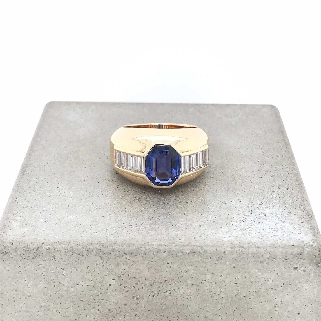 Vintage Ring Gelbgold 750 mit Safir & Diamanten-10750-Prejou