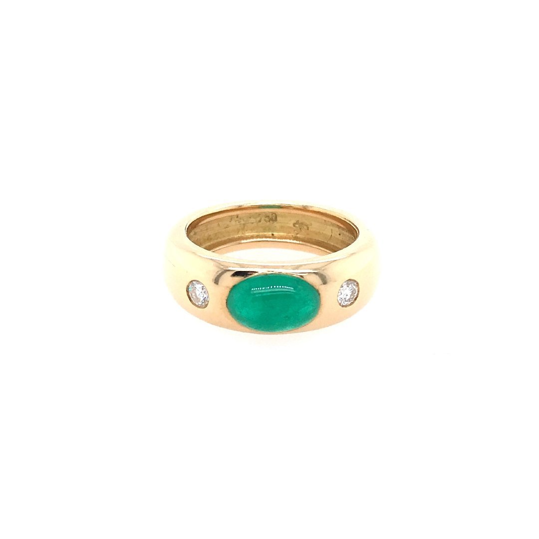 antiker-echtschmuck-antike-ringe-Ring Gelbgold 750 mit Smaragd & Brillanten-10256-Prejou