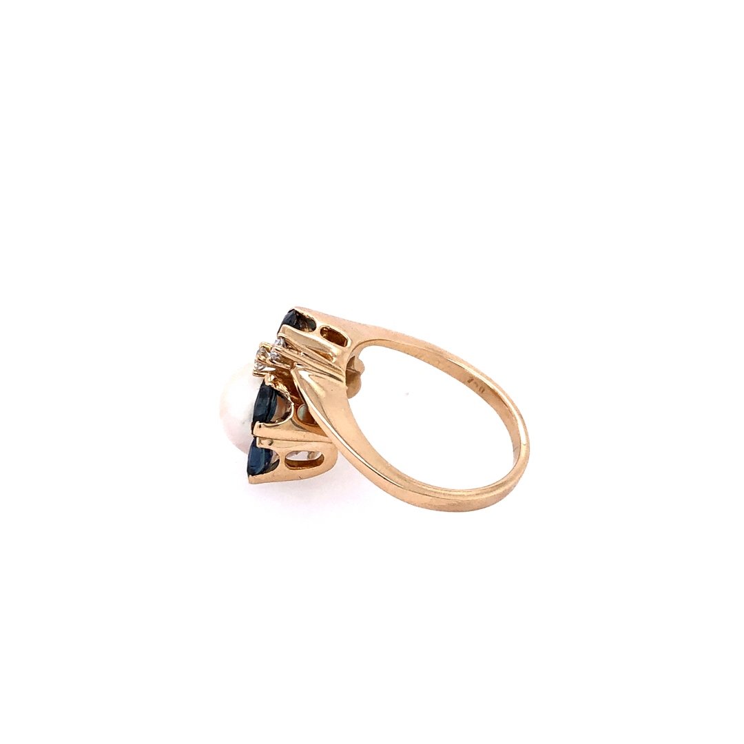 antiker-echtschmuck-antike-ringe-Ring Gelbold 750 mit Perle, Safiren, Diamant &amp; Brillanten-10485-Prejou