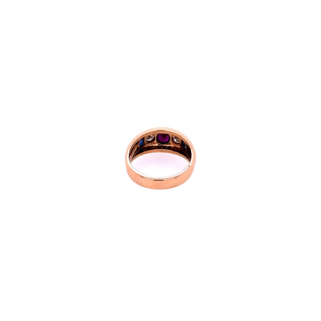 antiker-echtschmuck-antike-ringe-Ring Roségold 585 mit Rubin, Safir &amp; Brillanten-10551-Prejou