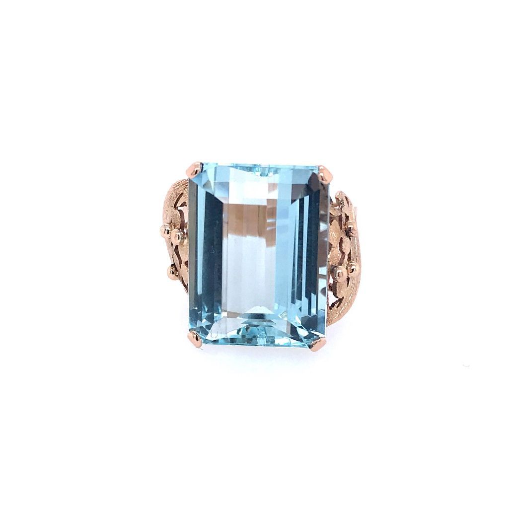Vintage Ring Roségold 750 mit grossem Aquamarin-10180-Prejou