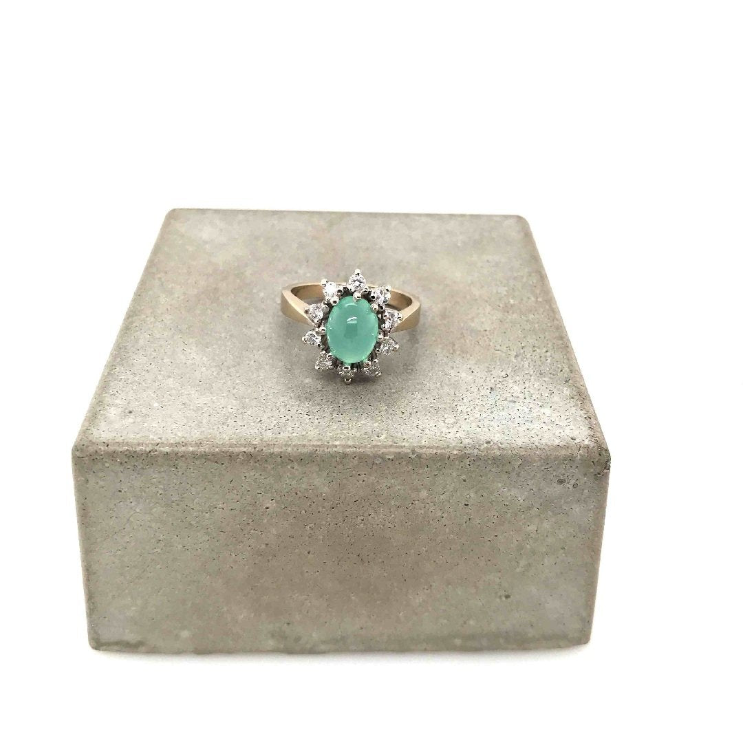 antiker-echtschmuck-antike-ringe-Ring Weissgold 585 mit Calcedon & Brillanten-10041-Prejou