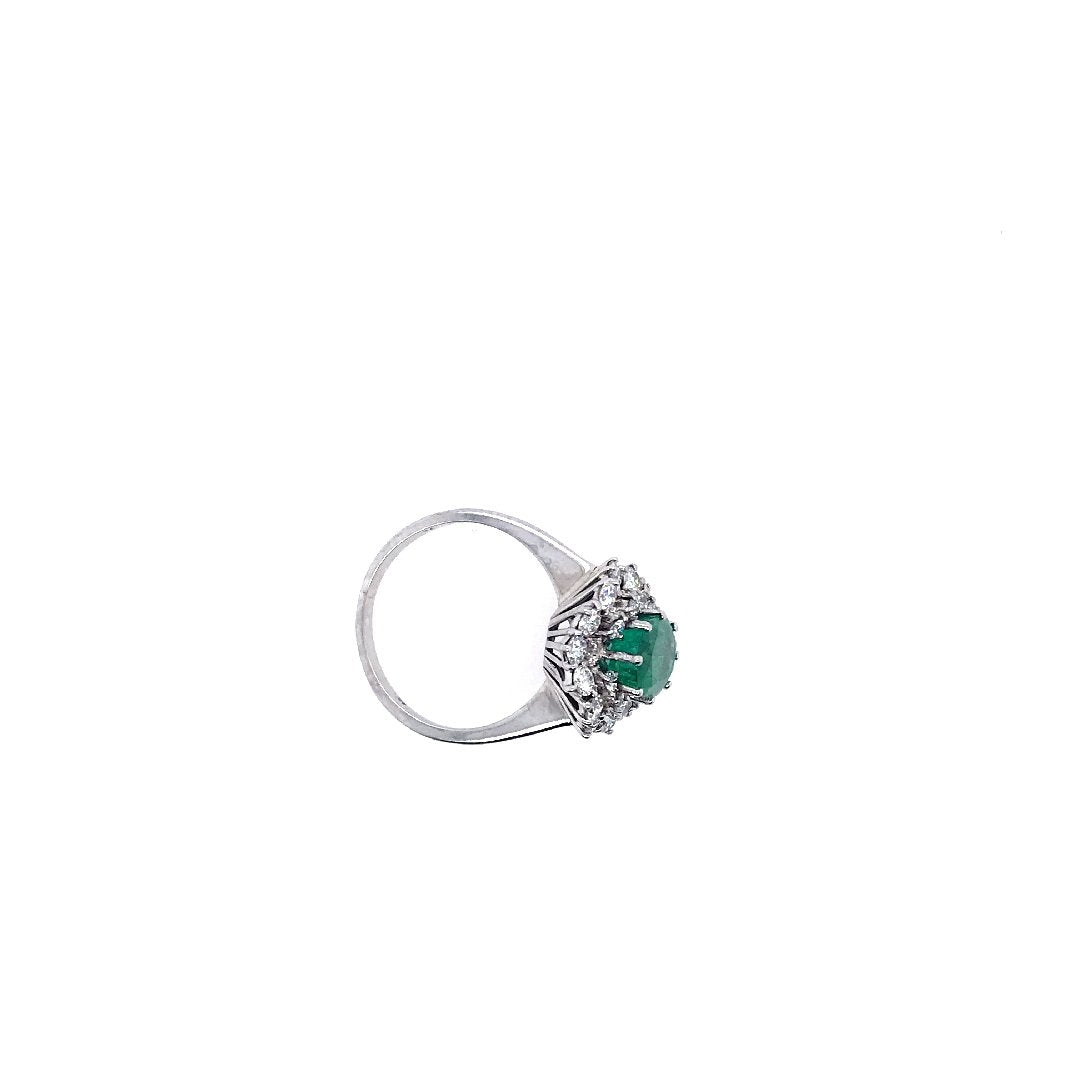 Second Hand Ring Weissgold 750 mit grossem Smaragd &amp; Brillanten-11083-Prejou