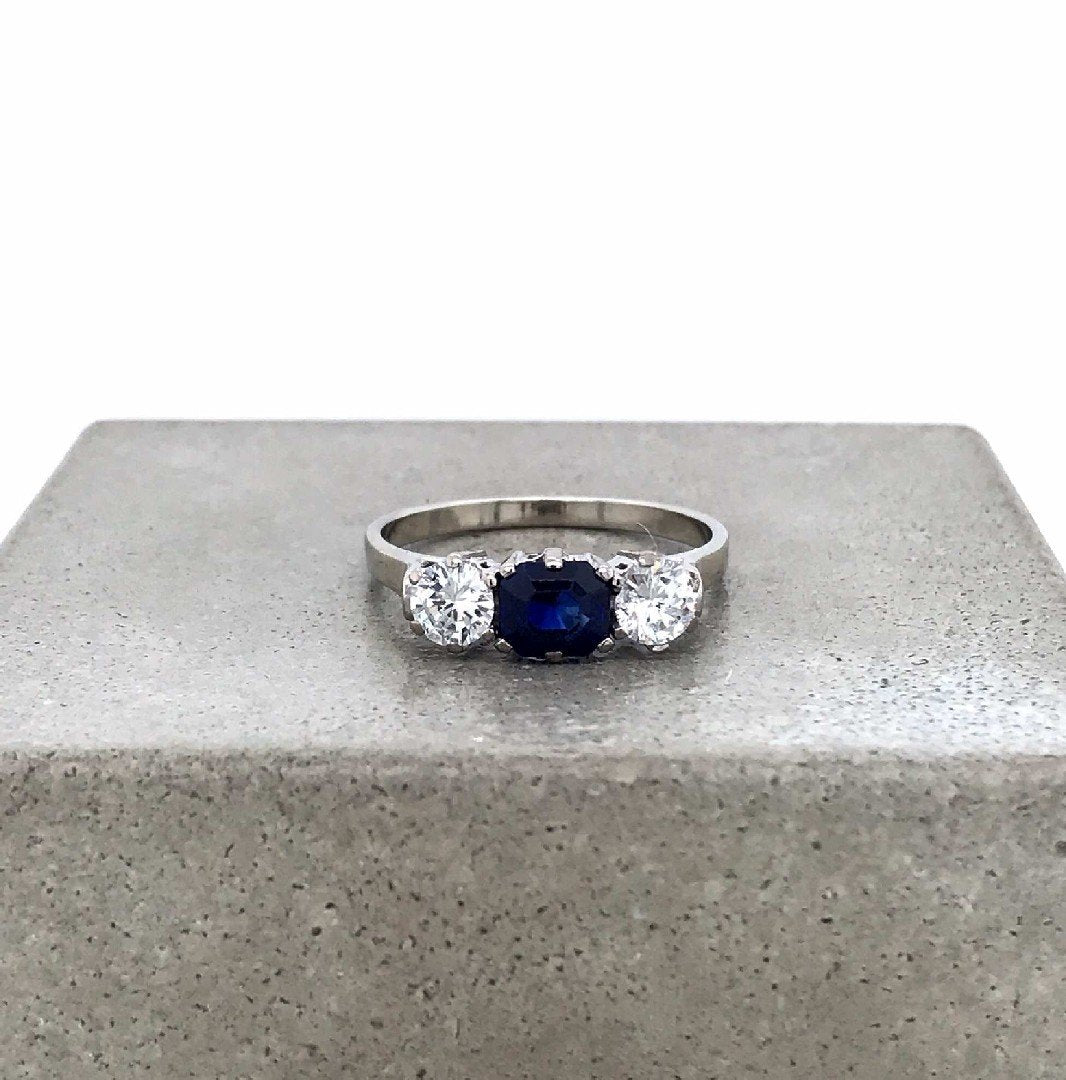 Vintage Ring Weissgold 750 mit Safir & Brillanten-10482-Prejou