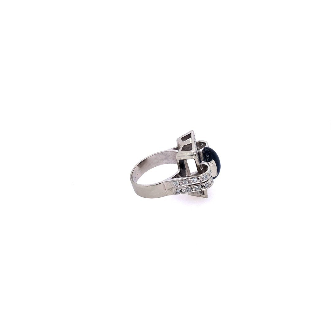 antiker-echtschmuck-antike-ringe-Ring Weißgold 750 mit Safir &amp; Brillanten-11436-Prejou