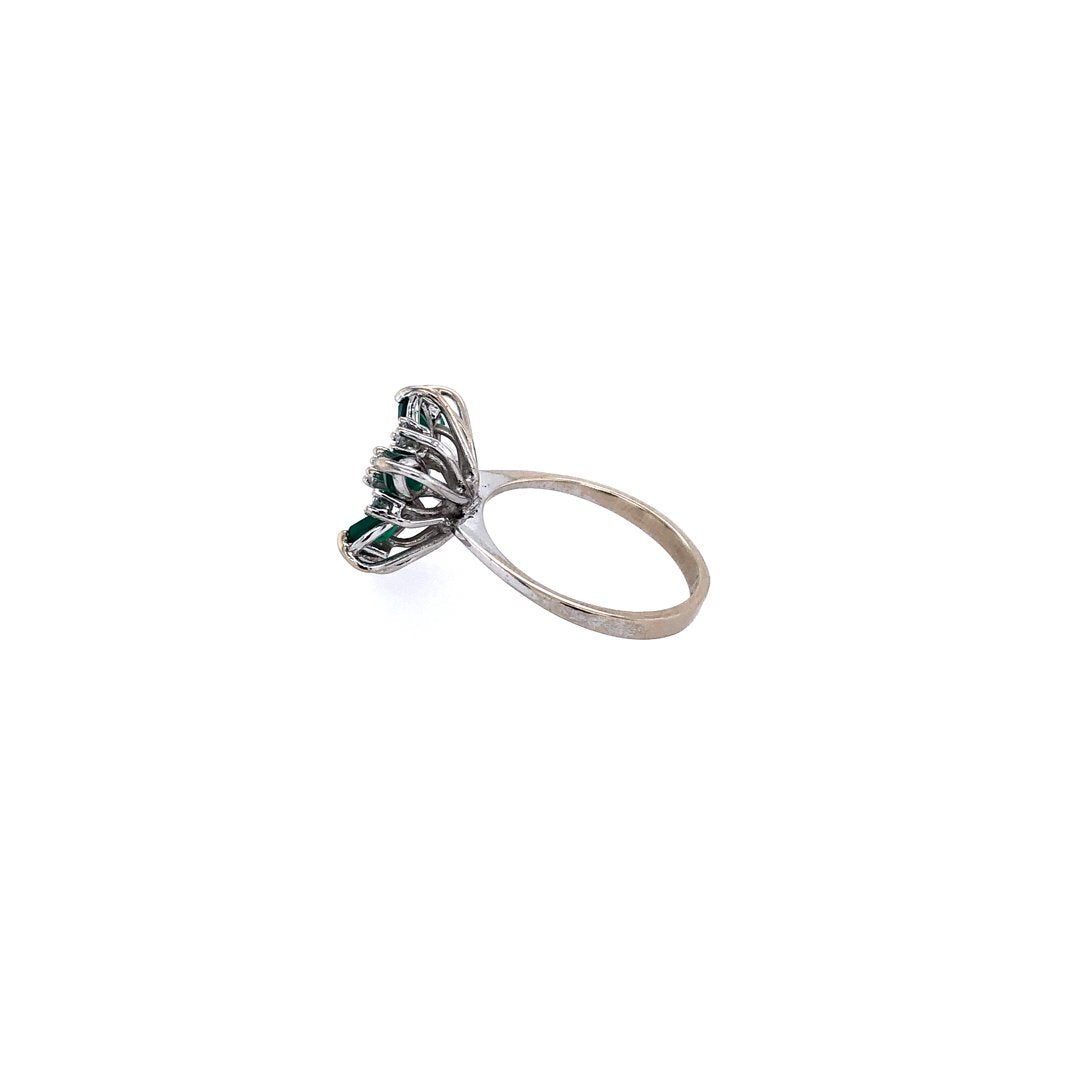 antiker-echtschmuck-antike-ringe-Ring Weissgold 750 mit Smaragden &amp; Brillanten-10211-Prejou