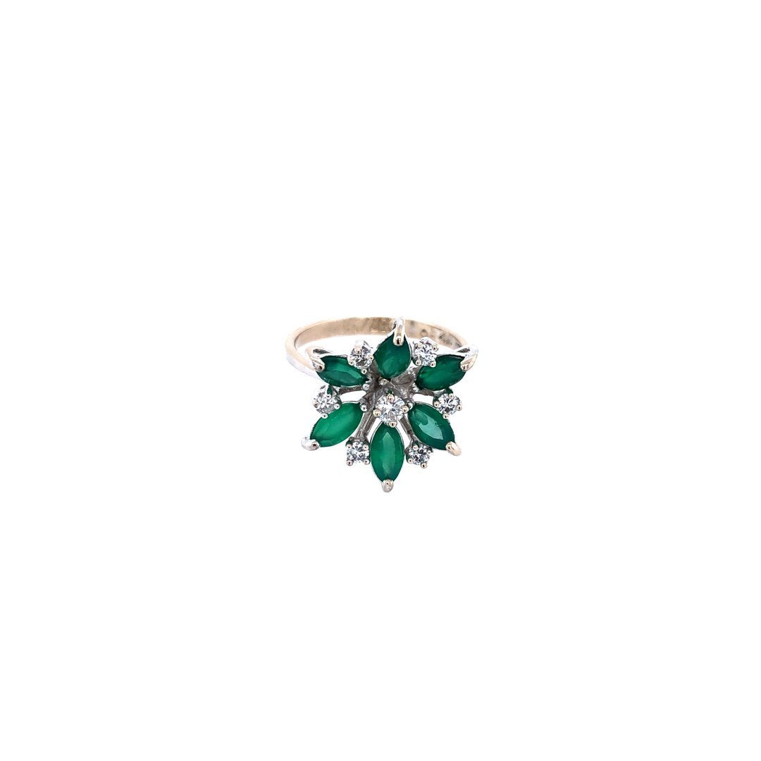 antiker-echtschmuck-antike-ringe-Ring Weissgold 750 mit Smaragden & Brillanten-10211-Prejou