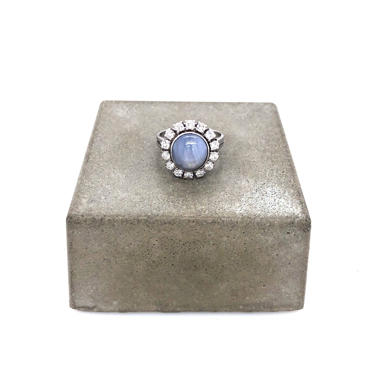 Vintage Ring Weissgold 750 mit Stern-Safir & Brillanten-10601-Prejou