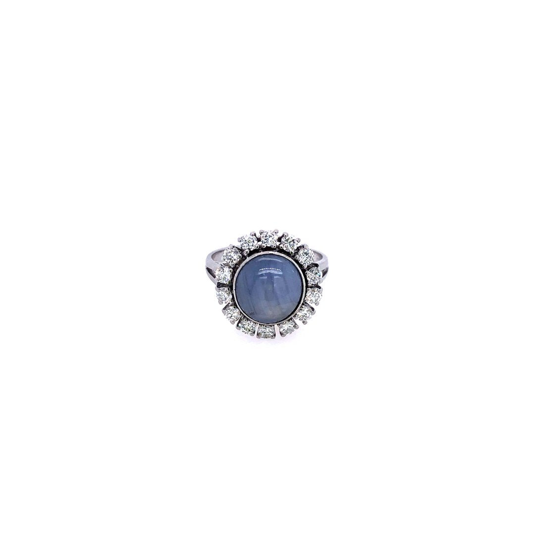 Vintage Ring Weissgold 750 mit Stern-Safir & Brillanten-10601-Prejou